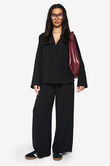 Oversized Geweven Blouse En Broek Met Touwtjes Set black