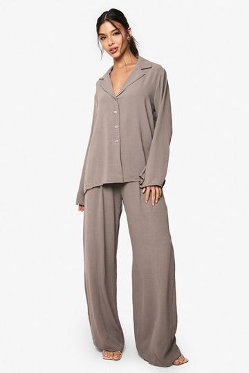 Oversized Geweven Blouse En Broek Met Touwtjes Set mocha