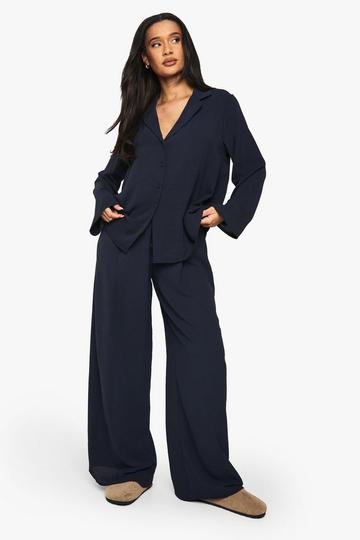 Oversized Geweven Blouse En Broek Met Touwtjes Set navy