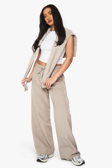 Geweven Elastische Low Rise Wide Leg Broek sand