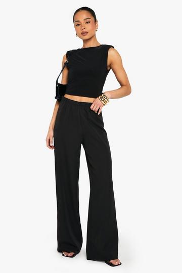 Woven Elasticated Wide Leg Trousers black