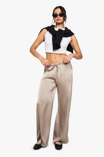 Satin Drawcord Fluid Wide Leg Trousers mushroom