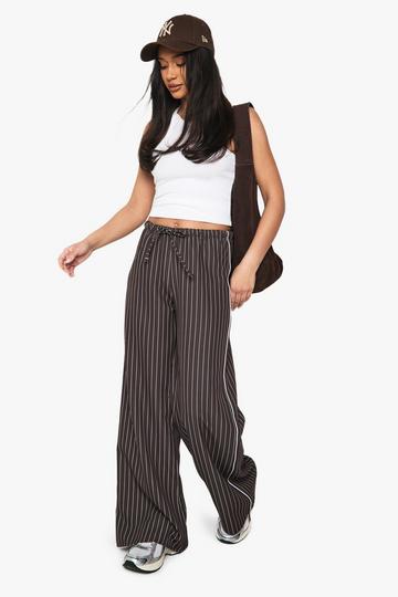 Pinstripe Drawcord Straight Leg Trousers chocolate