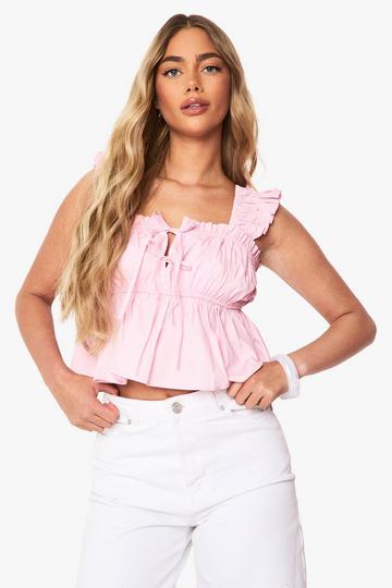 Woven Frill Peplum Top light pink