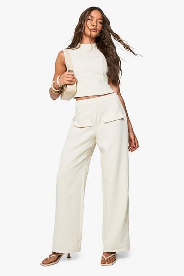 Woven Tailored Pocket Front Straight Leg Trouser ecru