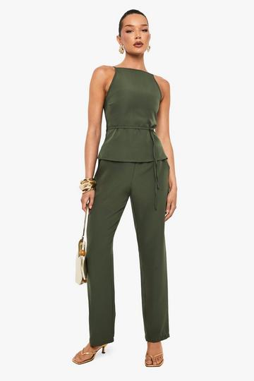 Khaki Kaki Byxor i vävt tyg med elastiskt midjeband