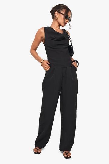 Geplooide Geweven Broek Met Rechte Pijpen black