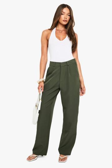 Pleated Front Woven Straight Leg Trouser khaki