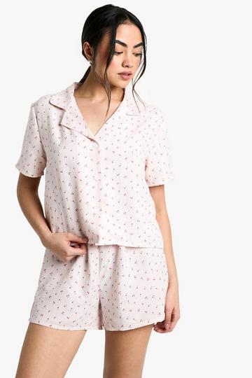 Cherry Print Shirt & Short Pyjama Set pink