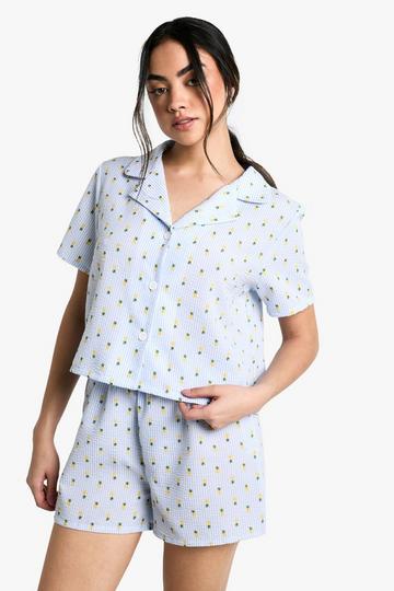 Gestreepte Ananas Pyjama Set Met Blouse En Shorts blue
