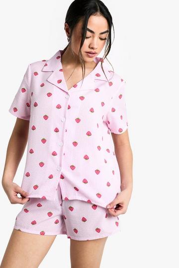 Strawberry Stripe Shirt & Short Pyjama Set pink