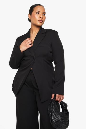 Plus Geweven Getailleerde Wikkel Blazer black