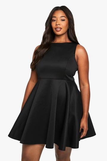 plus structured volume skater dress black