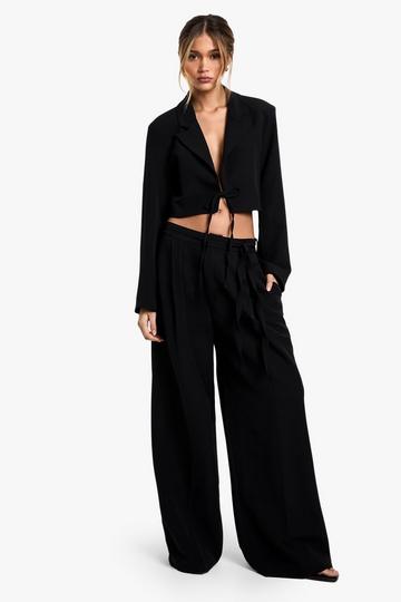 Tailored Woven Belted Straight Leg Trouser black