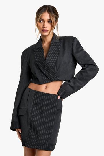 Tailored Pinstripe Pocket Detail Mini Skirt charcoal