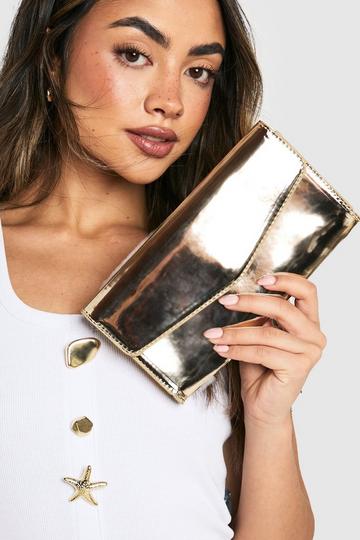 Metallic Fold Over Clutch Bag gold