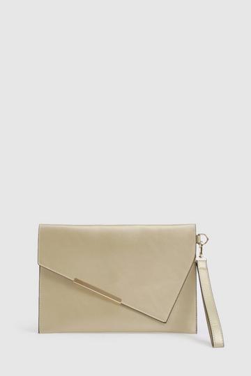 Gold Metallic Asymmetric Fold Over Large Envelope Clutch Bag