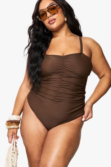 Grande taille - Maillot de bain une pièce froncé chocolate