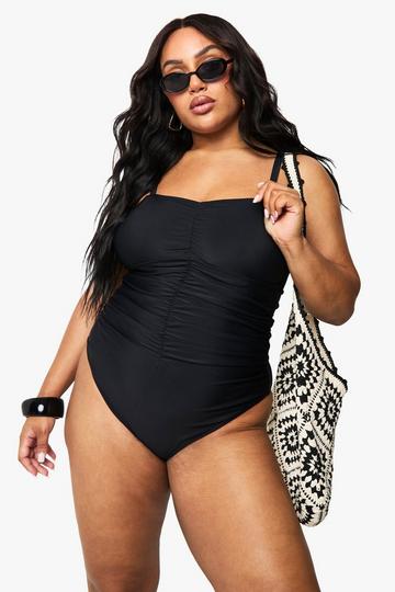 Plus Tummy Control Ruched Front Swimsuit black