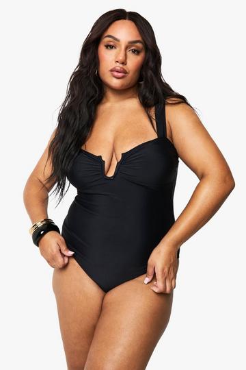 Plus Tummy Control Ruched Front Swimsuit black
