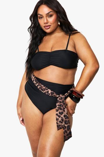Plus Ruched Removeable Strap Bandeau Bikini Top black
