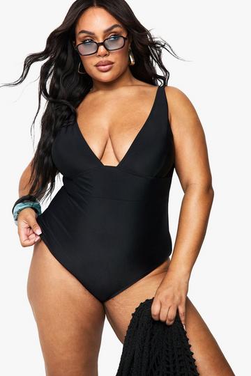 Plus Tummy Control Plunge Swimsuit black