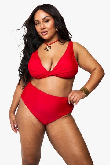 Plus Tummy Control Bikini Bottoms red