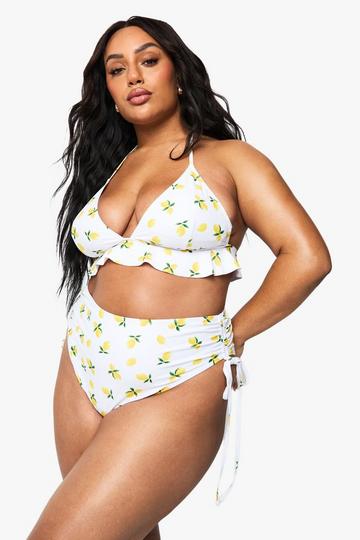 Plus Citroen Print Bikini Met Hoge Taille lemon