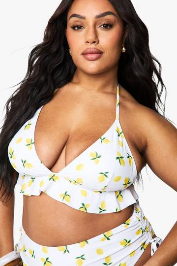 Plus Citroen Print Bikini Met Hoge Taille lemon
