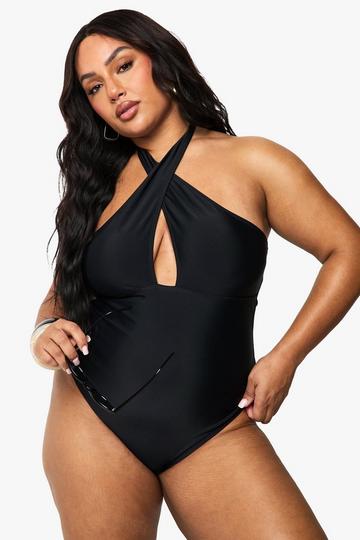 Plus Tummy Control Cross Over Swimsuit black