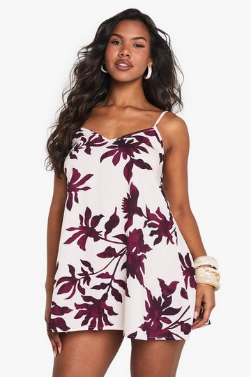 Palm Print Strappy V Neck Cami Dress ivory