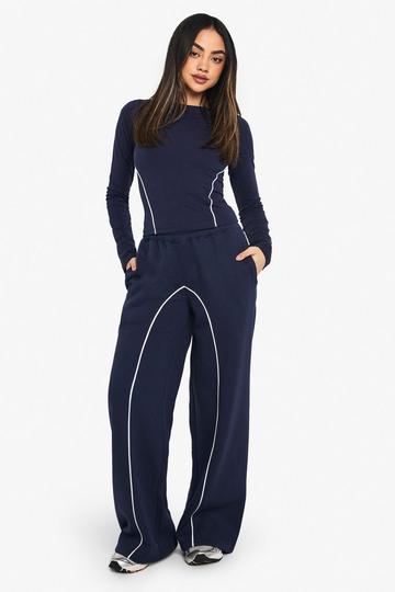 Contrast Pining Detail Wide Leg Jogger navy