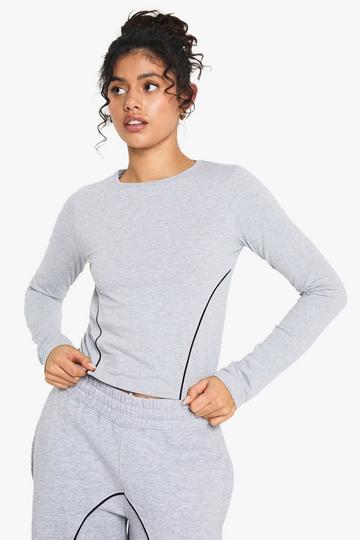 Contrast Piping Detail Long Sleeve Top grey
