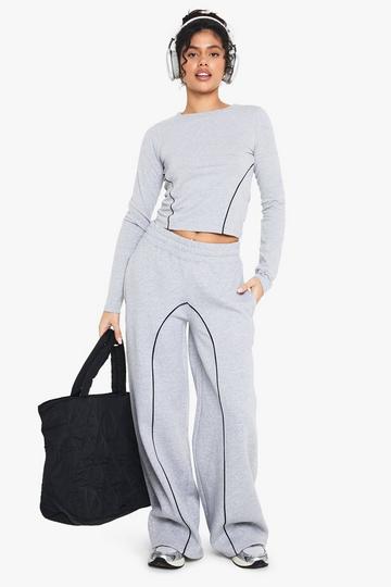 Contrast Pining Detail Wide Leg Jogger grey