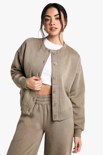 High Neck Fleece Cardigan khaki