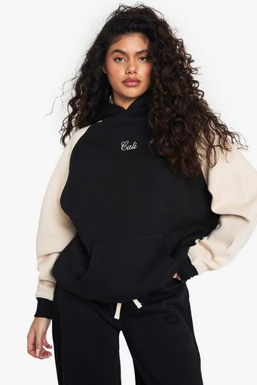 Contrast Sleeve Embroidered Hoodie black