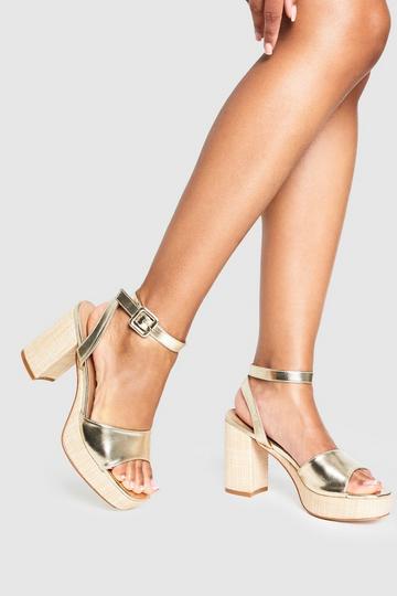 Gold Metallic Raffia Platform 2 Part Heels