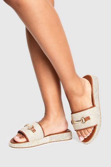Contrasterende Linnen Hardware Sandalen tan