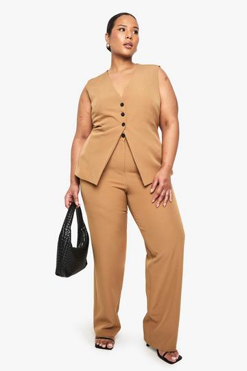 PLUS STRAIGHT LEG TAILORED TROUSERS camel