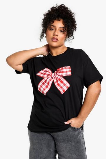 PLUS GINGHAM BOW OVERSIZED T-SHIRT black