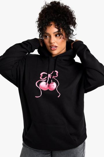 PLUS BOW CHERRY OVERSIZED HOODIE black