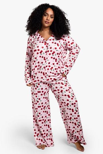 Plus Lange Kersen Pyjama Set pink