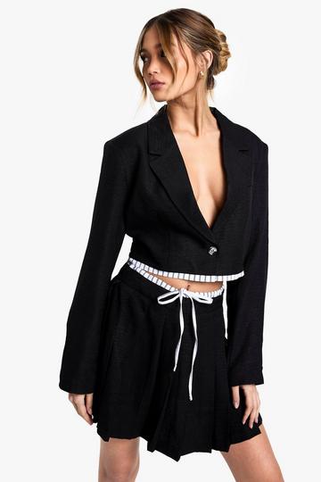 Black Tailored Woven Cropped Contrast Hem Blazer