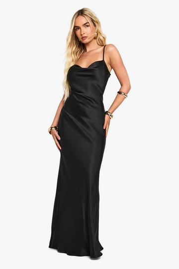 Satin Cowl Neck Maxi Dress black