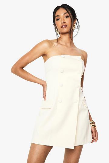 Double Breasted Bandeau Tailored Mini Dress ivory