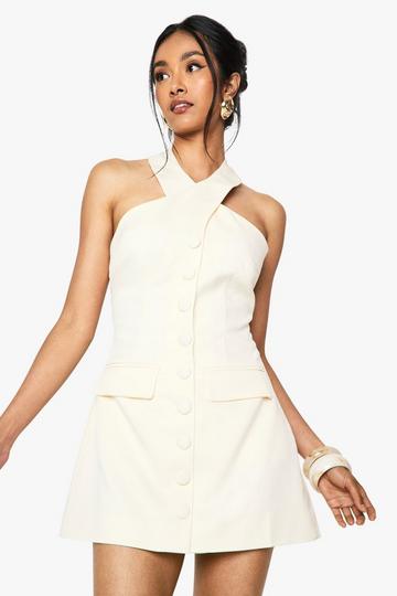 Halterneck Tailored Micro Mini Dress ivory