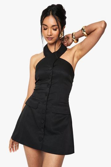 Halterneck Tailored Micro Mini Dress black