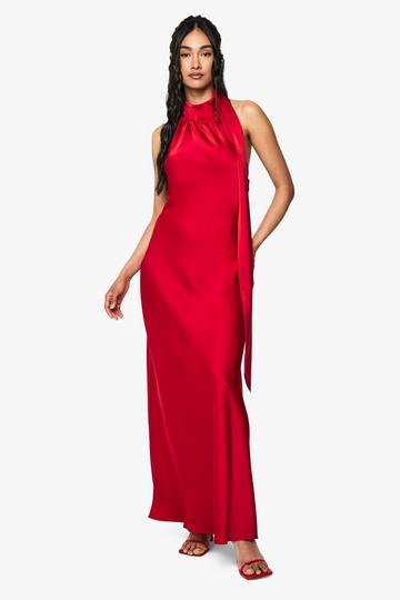 Satin Drape Maxi Dress red