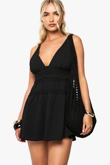 Textured Strappy Ruched Mini Dress black