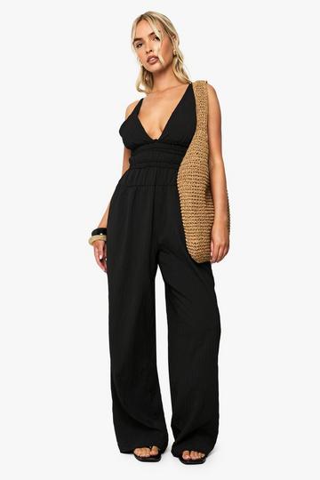 Textured Strappy Ruched Jumpsuit black
